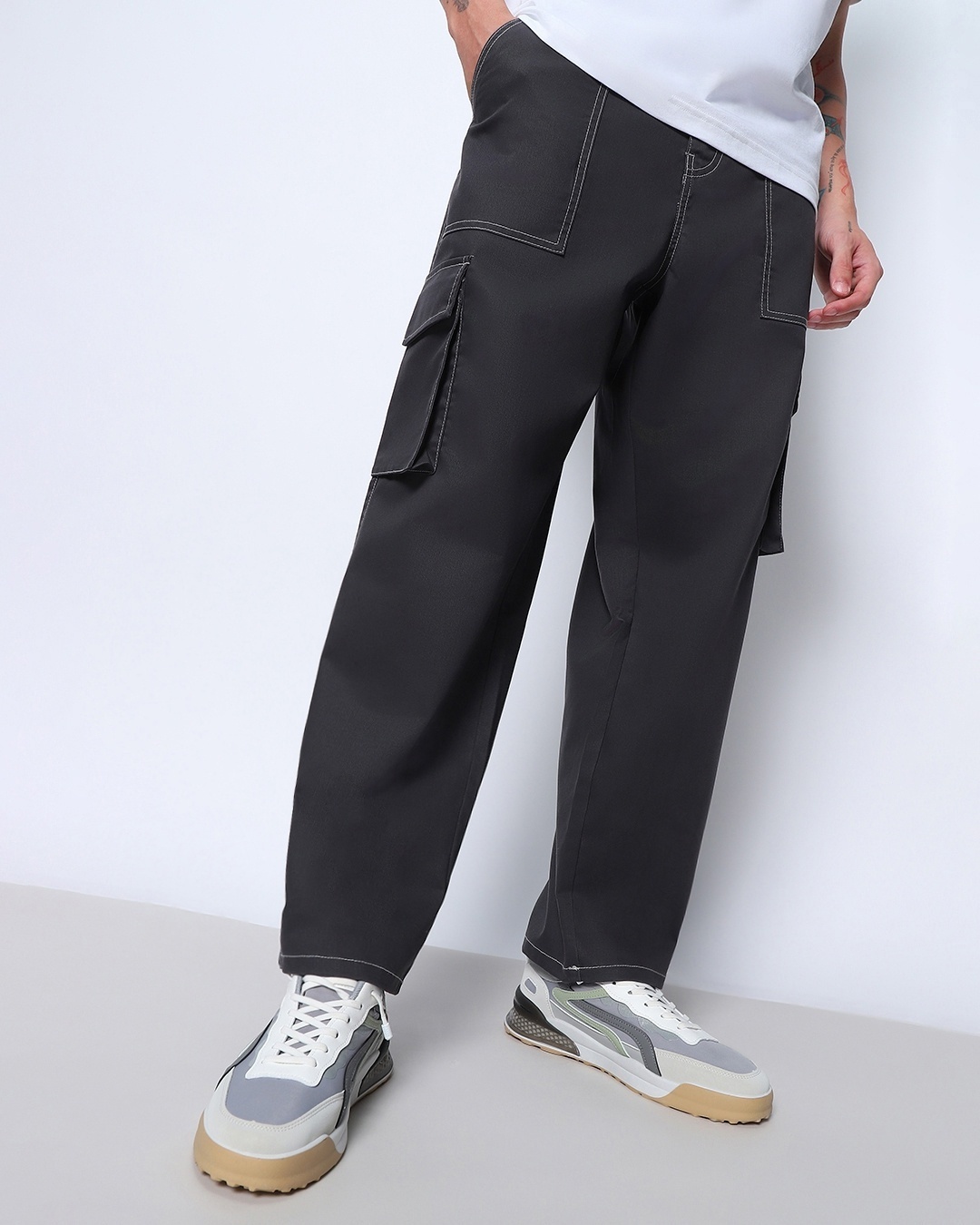 Basic Pleasure Mode oversized cargo pants with drawstring waist in  ecru-Neutral - GLAMI.eco