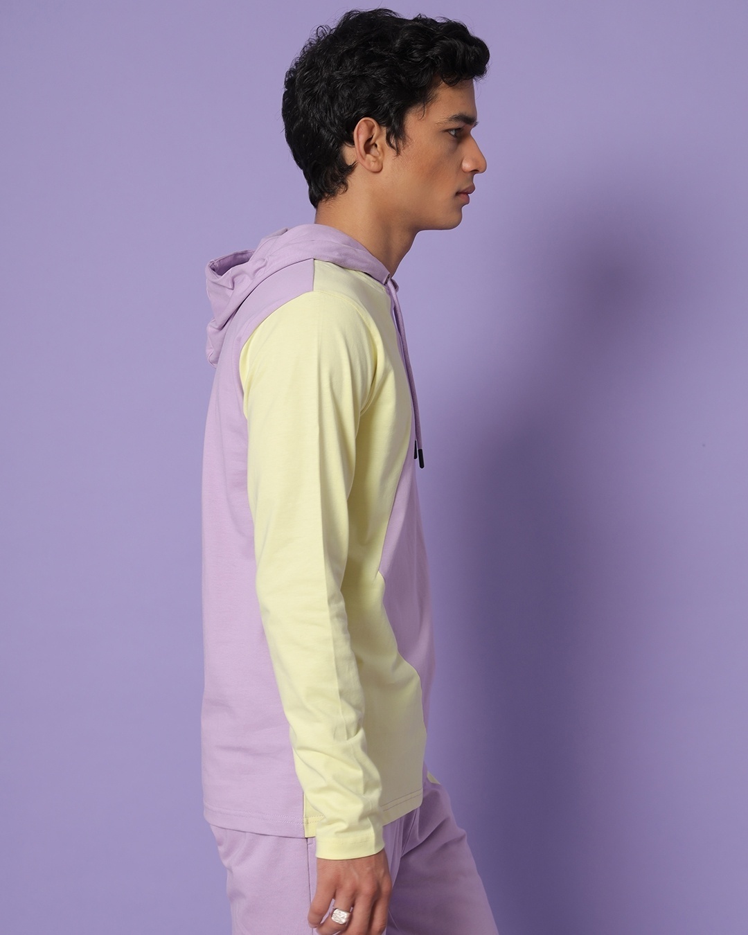 Shop Men's Feel Good Lilac Color Block Hoodie T-shirt-Back