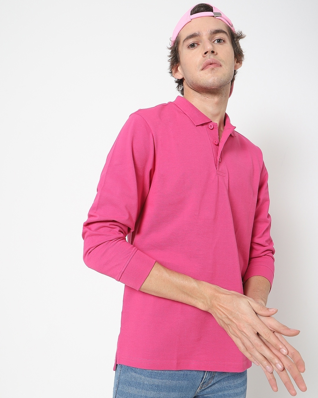 Shop Men's Fushia Pink Polo T-shirt-Front