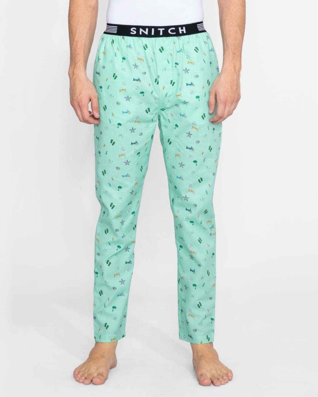 Shop Men's Green All Over Printed Slim Fit Cotton Pyjamas-Full