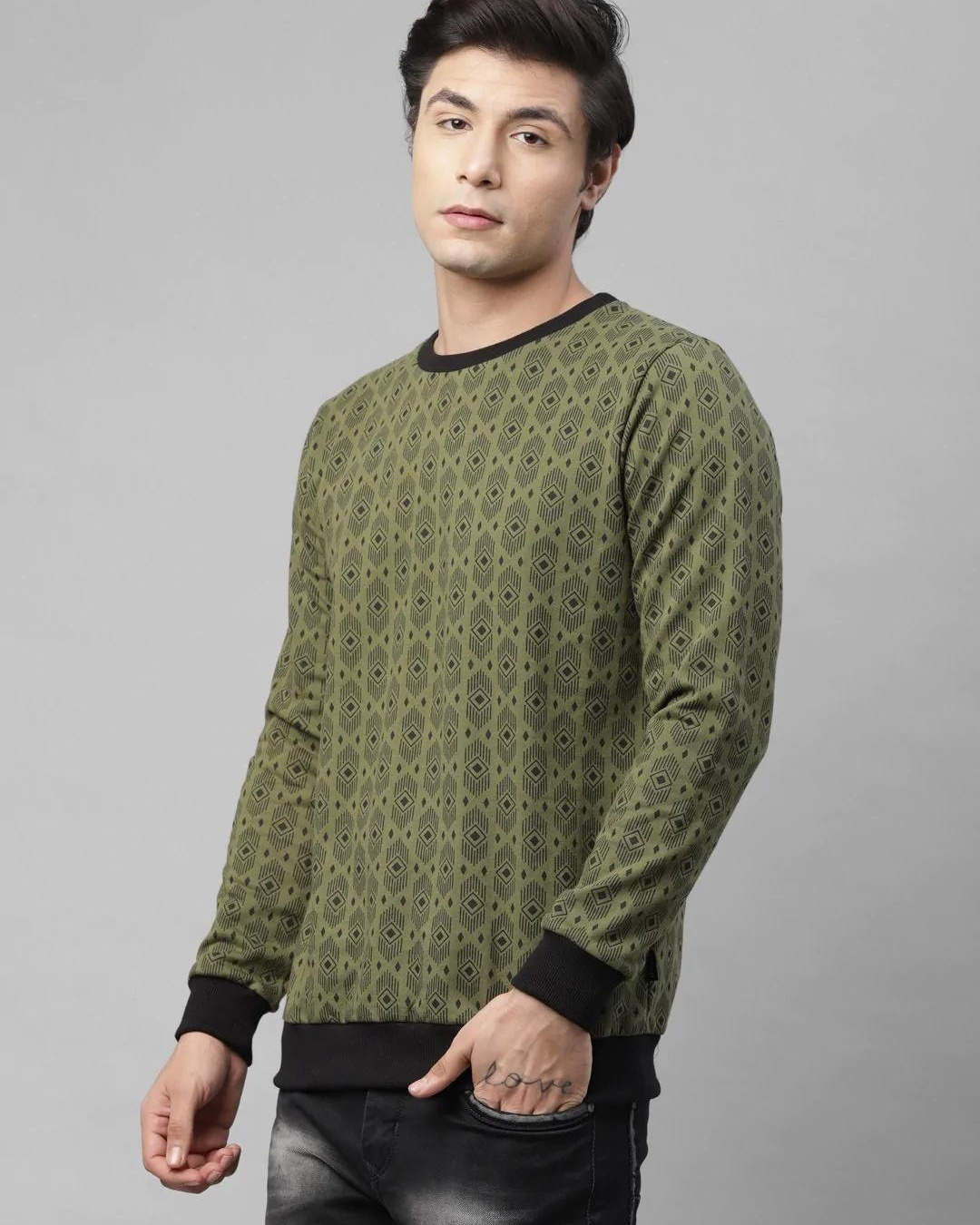 Shop Men's Green All Over Printed Sweatshirt-Back