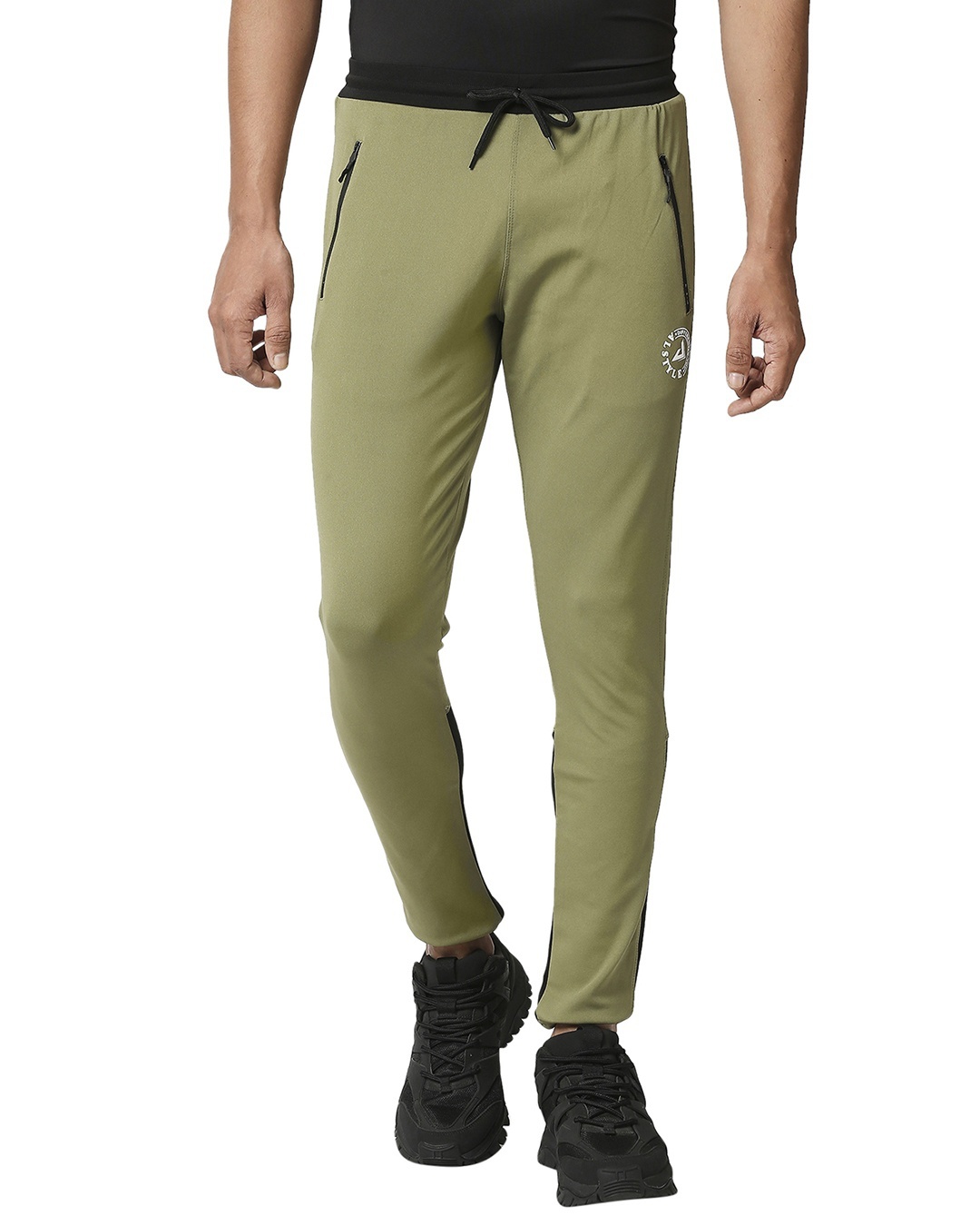 Shop Men's Green & Black Color Block Slim Fit Track Pants-Back