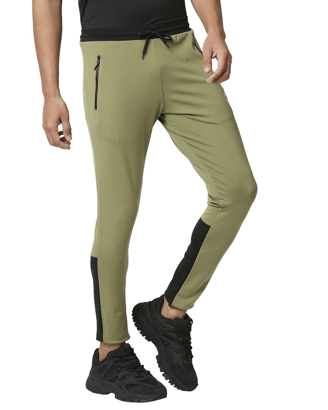 Shop Men's Green & Black Color Block Slim Fit Track Pants-Full