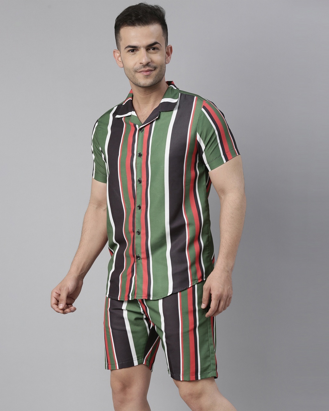 Buy Men's Green & Black Striped Co-ord Set Online in India at Bewakoof