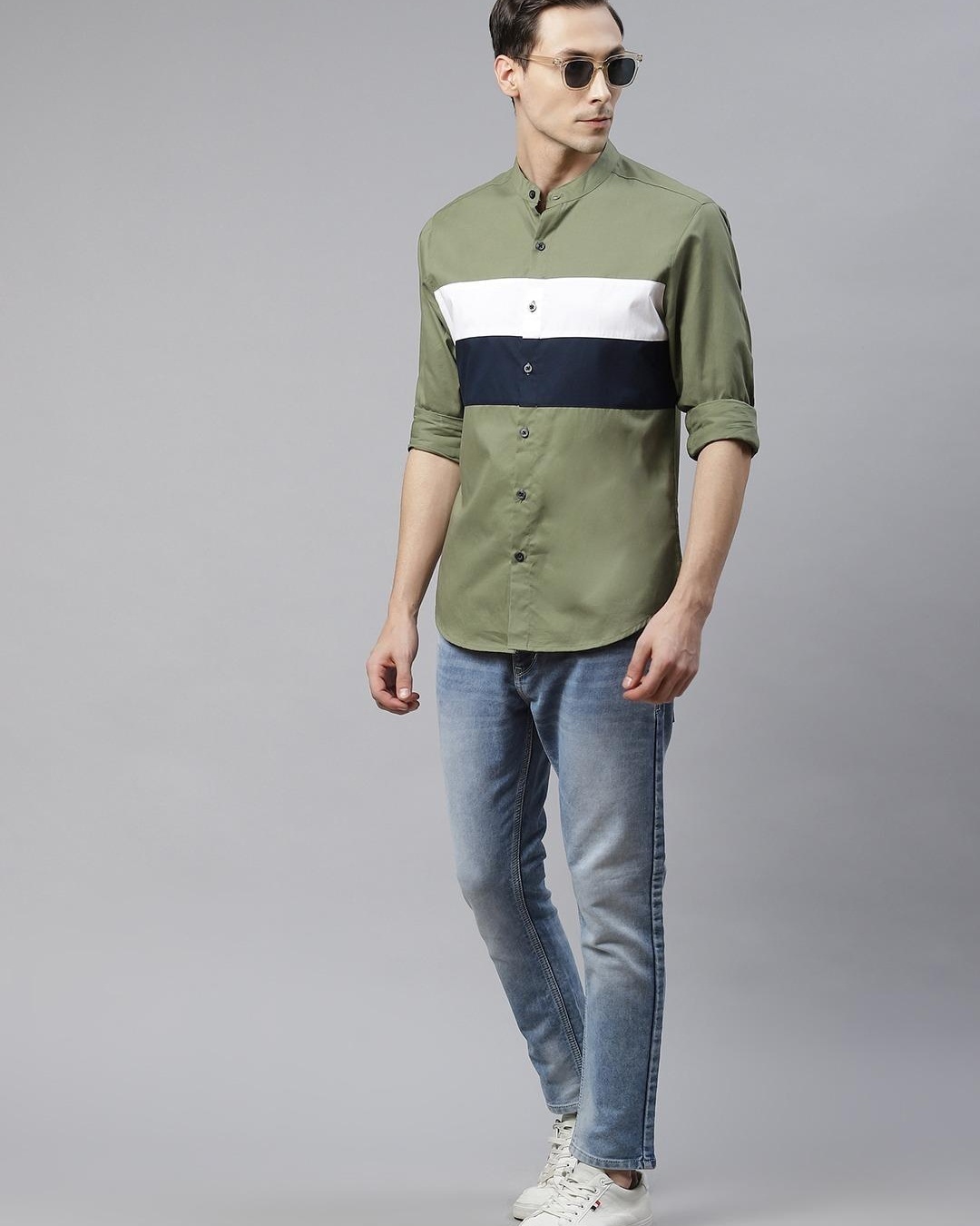 Buy Men's Green & Blue Color Block Shirt for Men Green Online at Bewakoof
