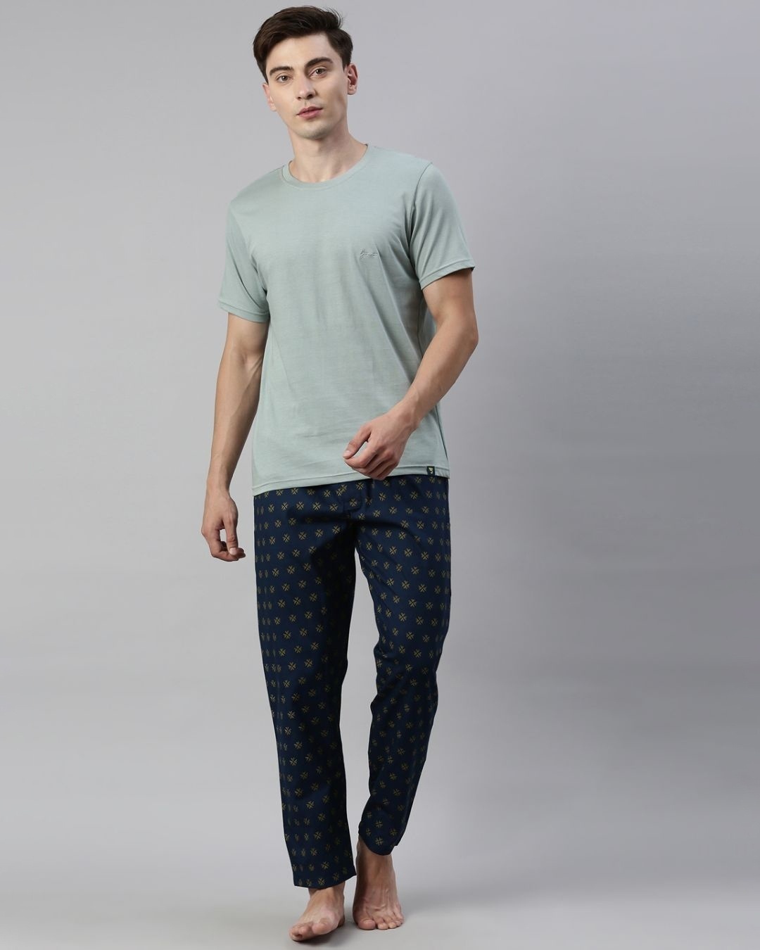 Buy Men's Green & Blue Printed Cotton T-shirt & Pyjamas Set Online in ...
