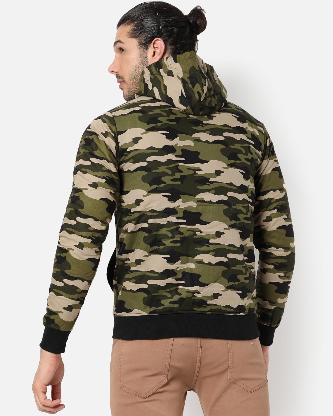 Shop Men's Green Camouflage Hooded Jacket-Design