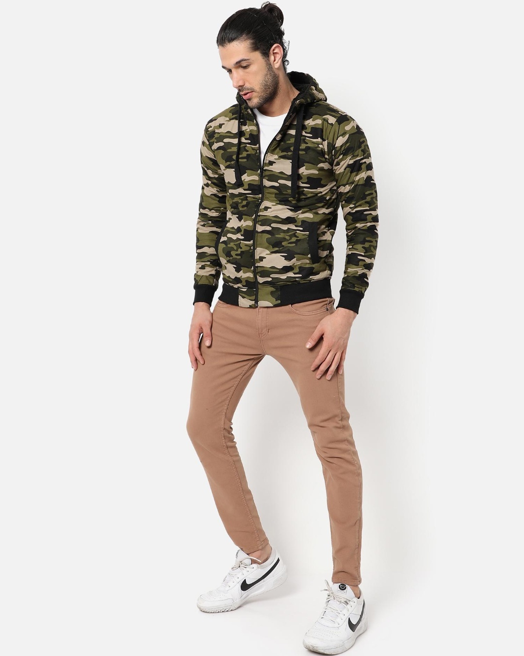 Shop Men's Green Camouflage Hooded Jacket-Full