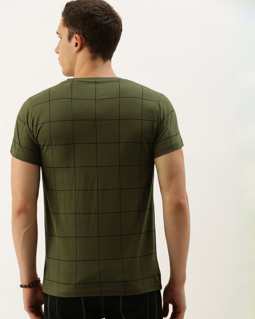 Shop Men's Green Checkered T-shirt-Back