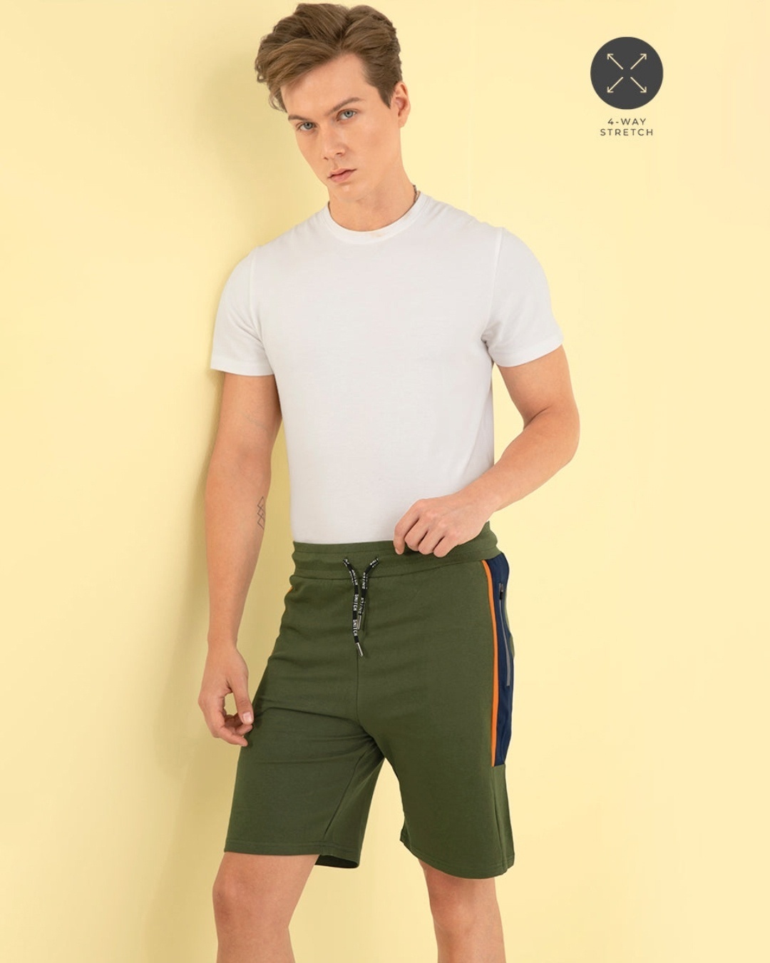 Shop Men's Green Color Block Sports Shorts-Front
