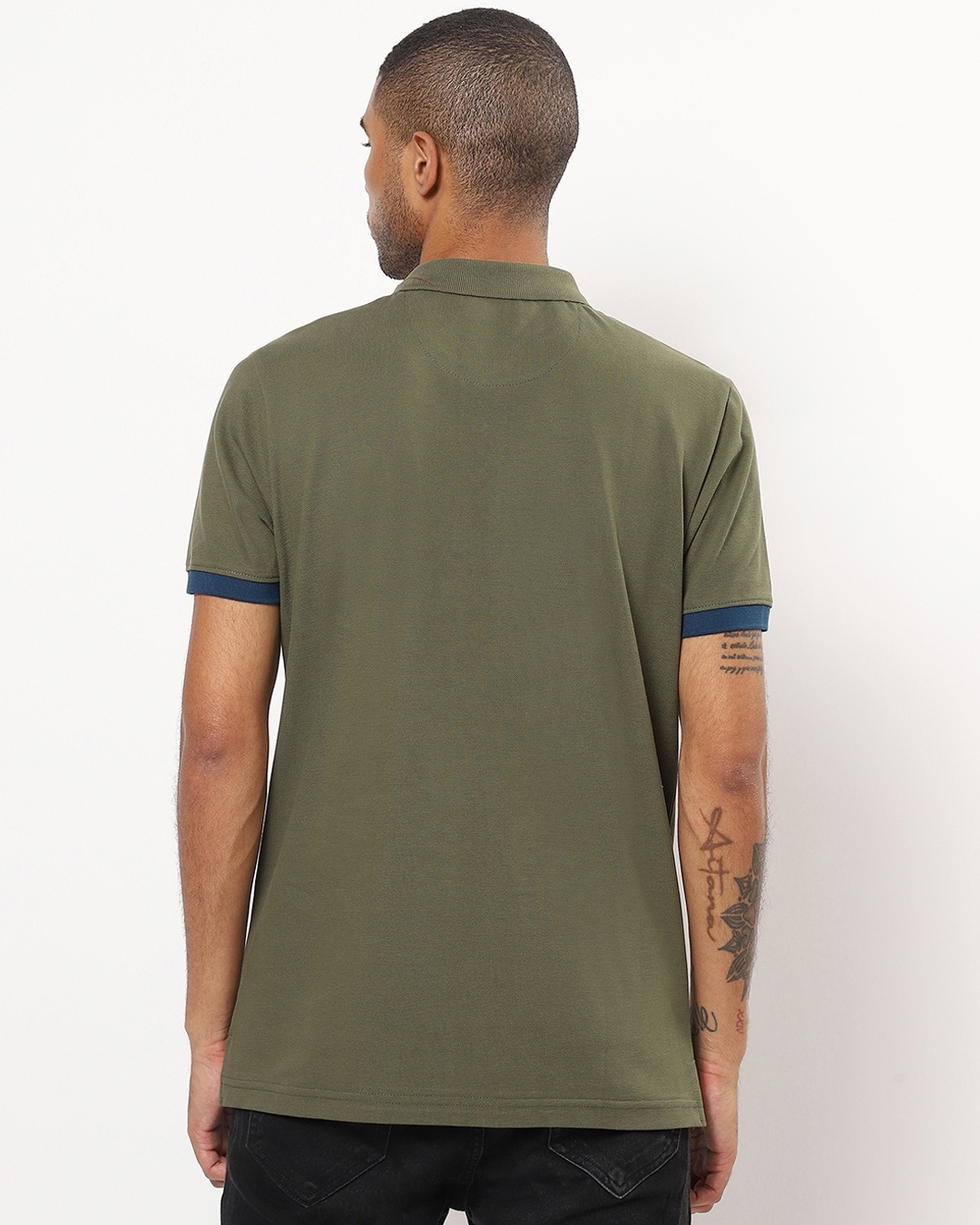 Shop Men's Green Contrast Cuff Sleeve Polo T-shirt-Design