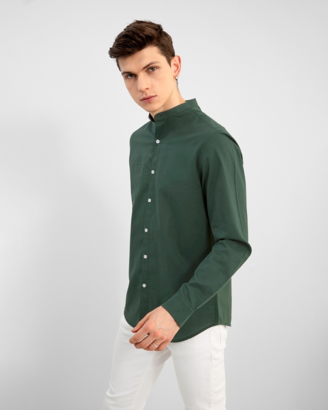 Shop Men's Green Cotton Slim Fit Shirt-Back