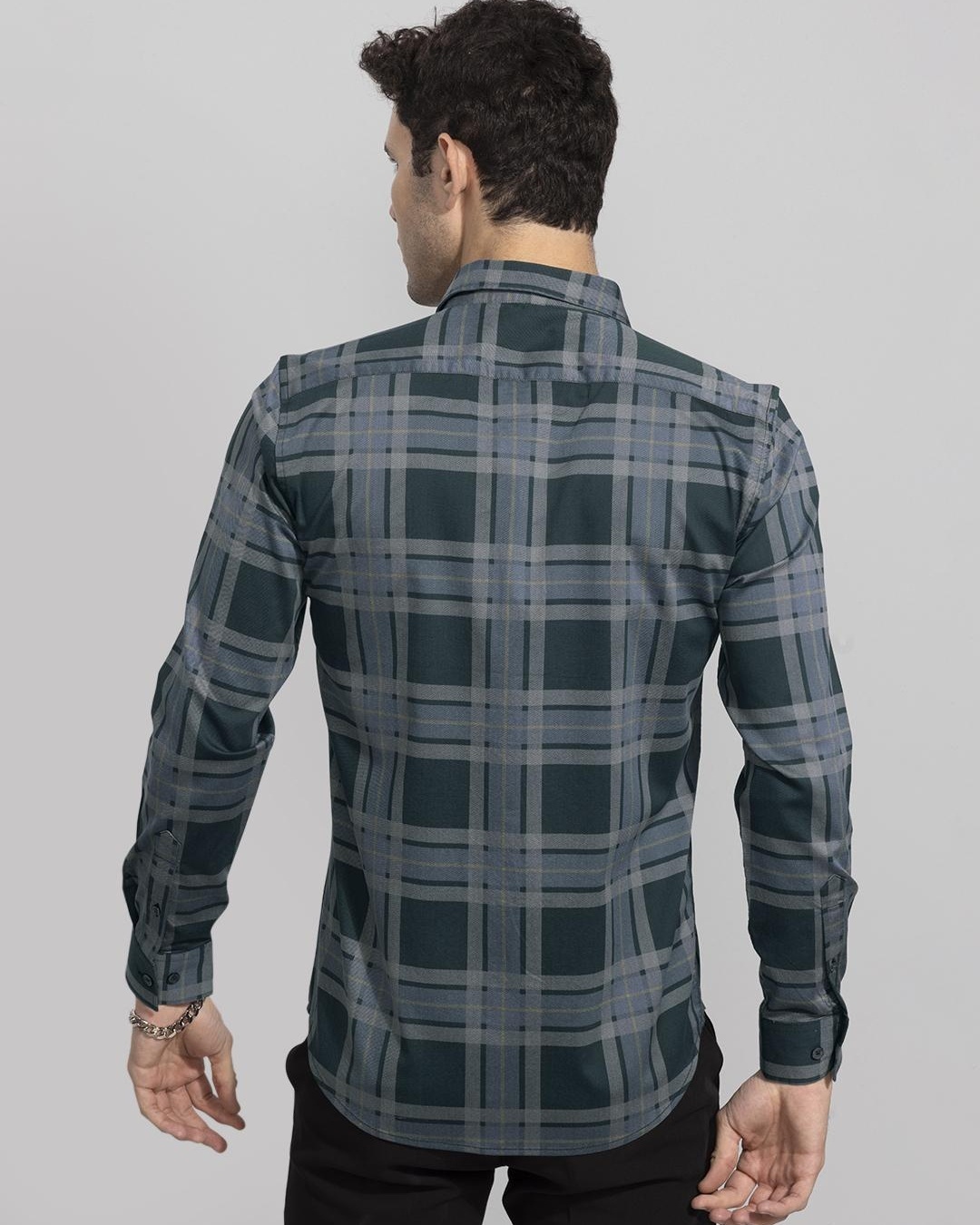 Shop Men's Green & Grey Checked Slim Fit Shirt-Design