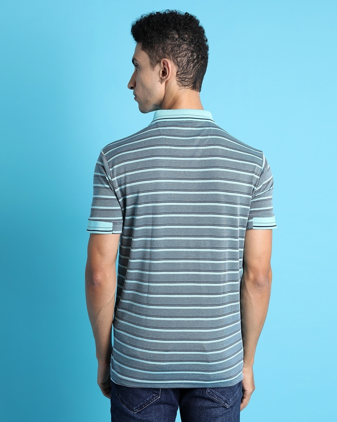 Shop Men's Green & Grey Striped Polo T-shirt-Design