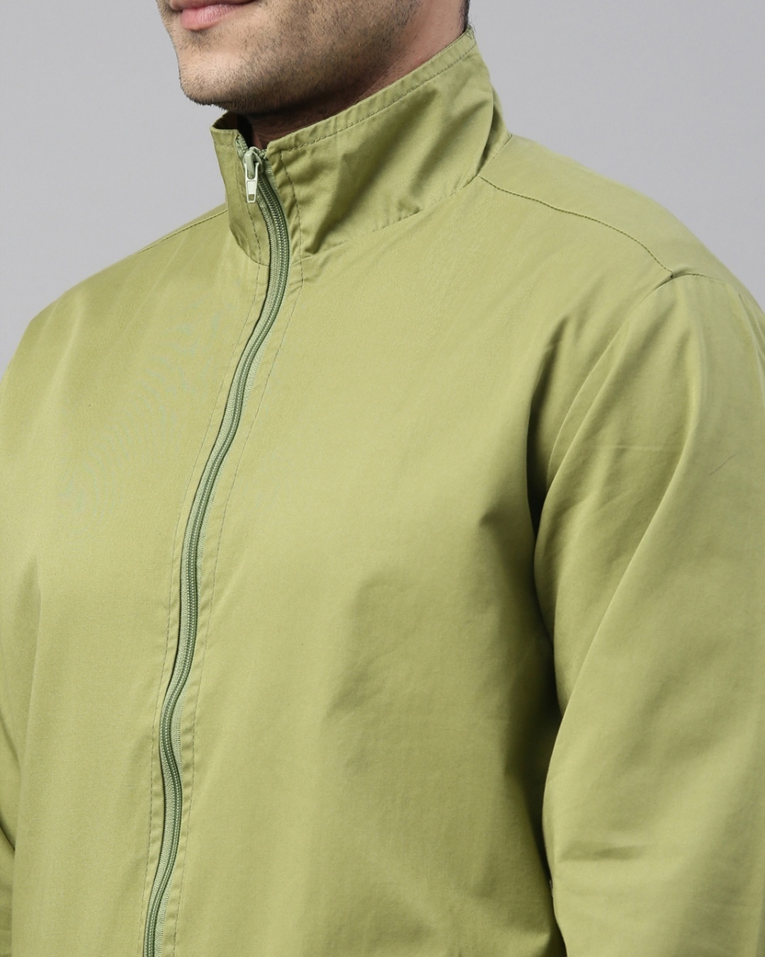 Shop Men's Green High Neck Slim Fit Jacket