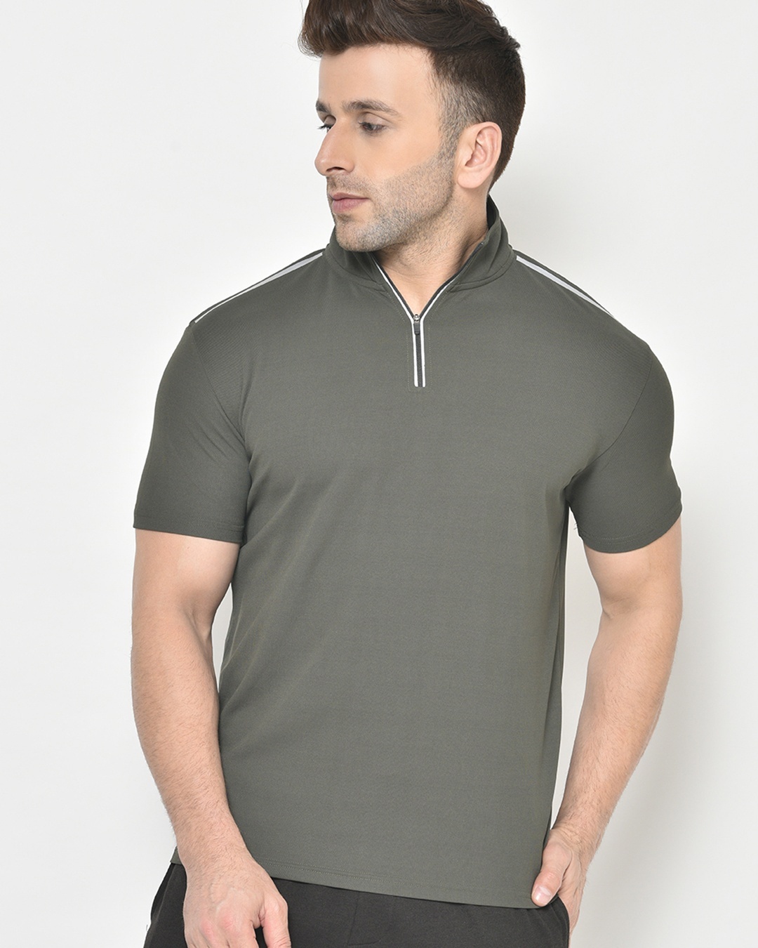Shop Men's Green High Neck T-shirt-Front