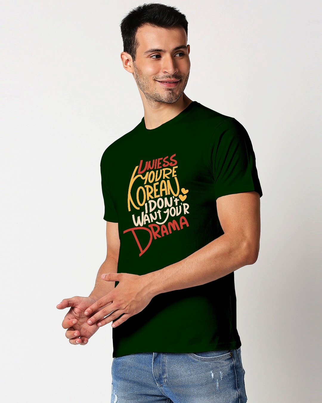 Shop Men's Green I Don't Want Your Drama Typography T-shirt-Full
