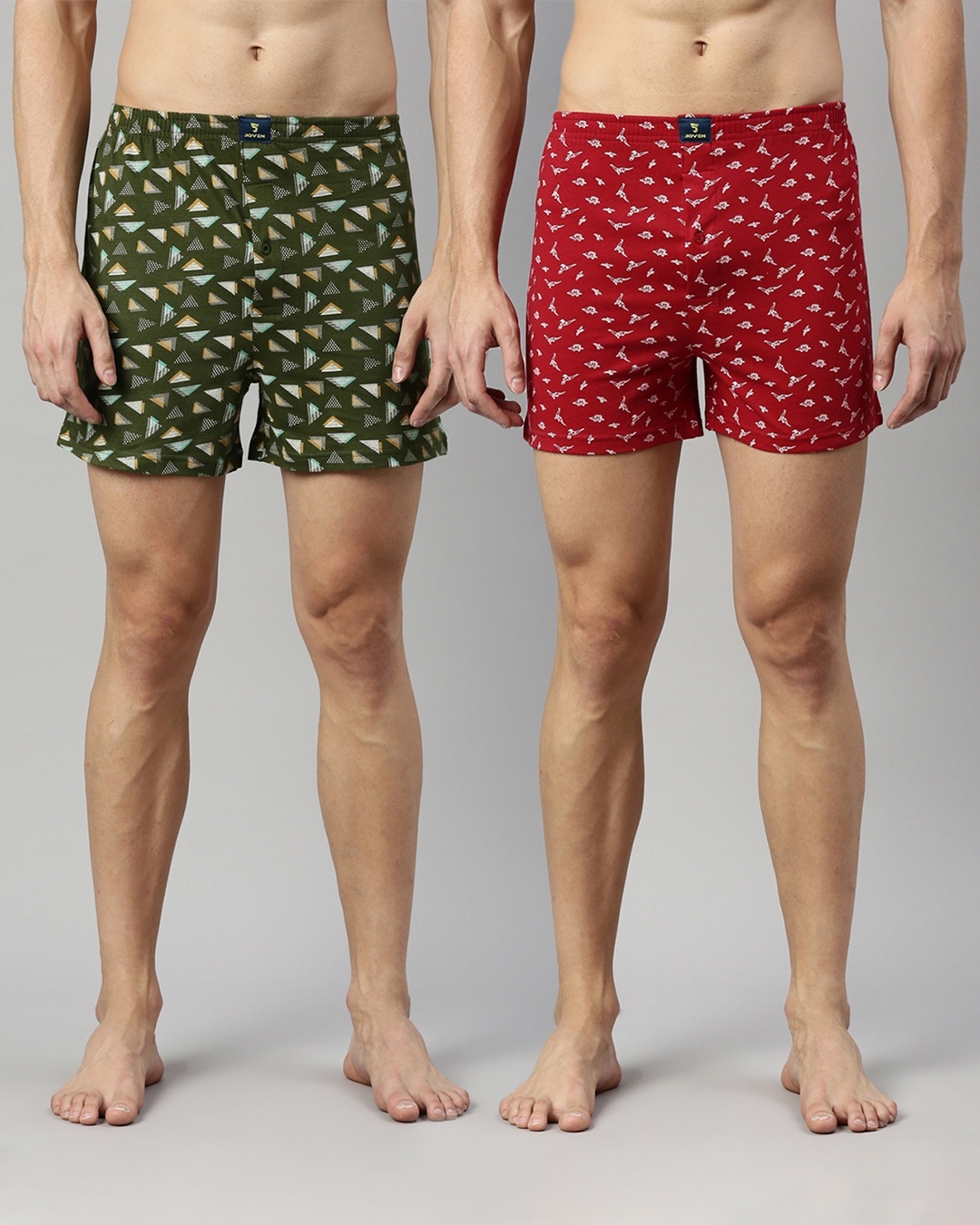 Shop Men's Green & Red All Over Printed Cotton Boxers (Pack of 2)-Front