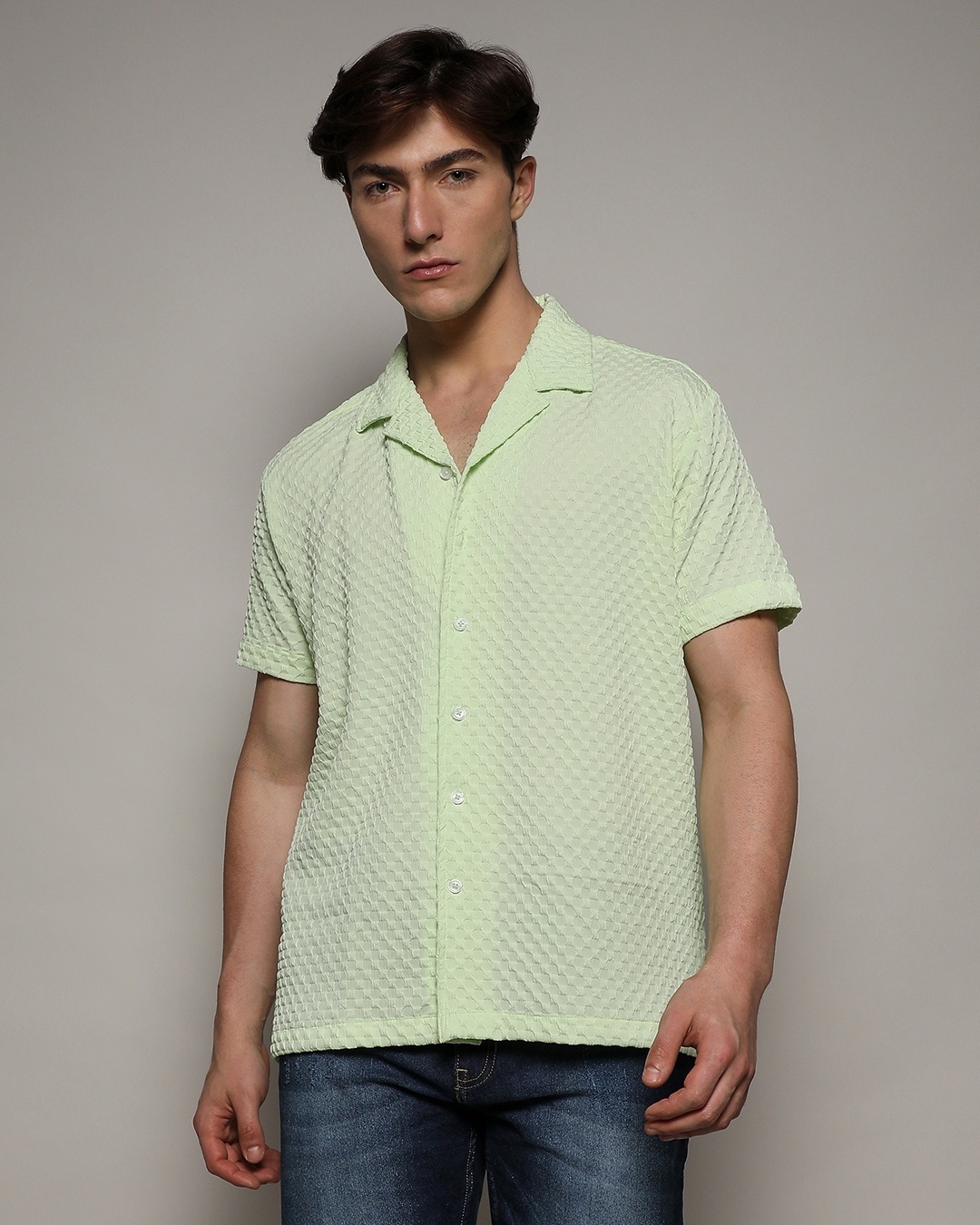 Men's Green Relaxed Fit Textured Shirt