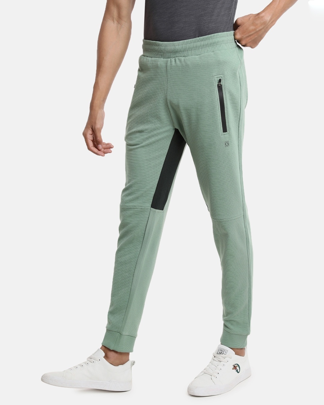 Shop Men's Green Slim Fit Cotton Joggers-Full