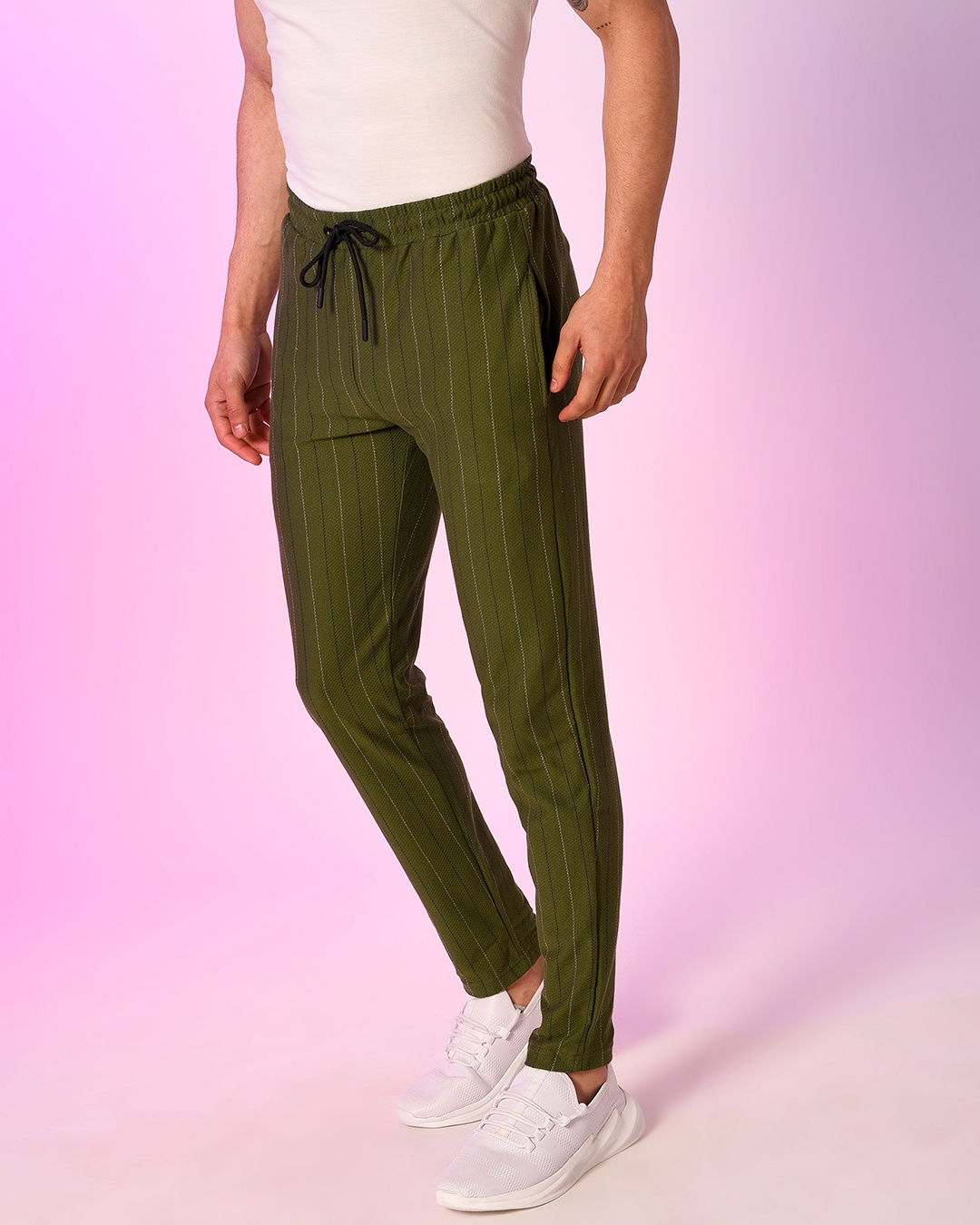 Buy Men's Green Striped Drawstring Joggers for Men Green Online at Bewakoof