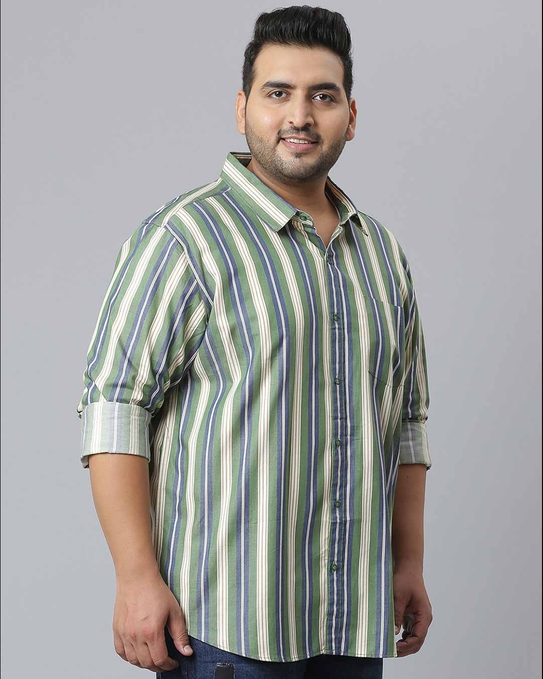 Shop Men's Green Striped Stylish Full Sleeve Casual Shirt-Full