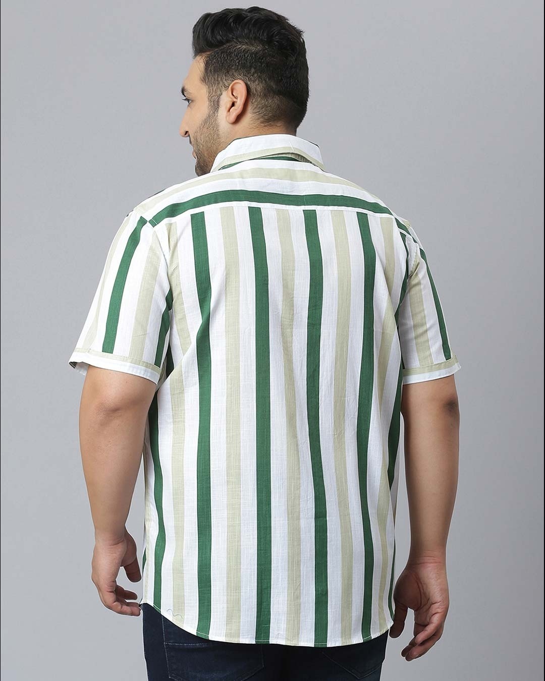 Shop Men's Green Striped Stylish Half Sleeve Casual Shirt-Back