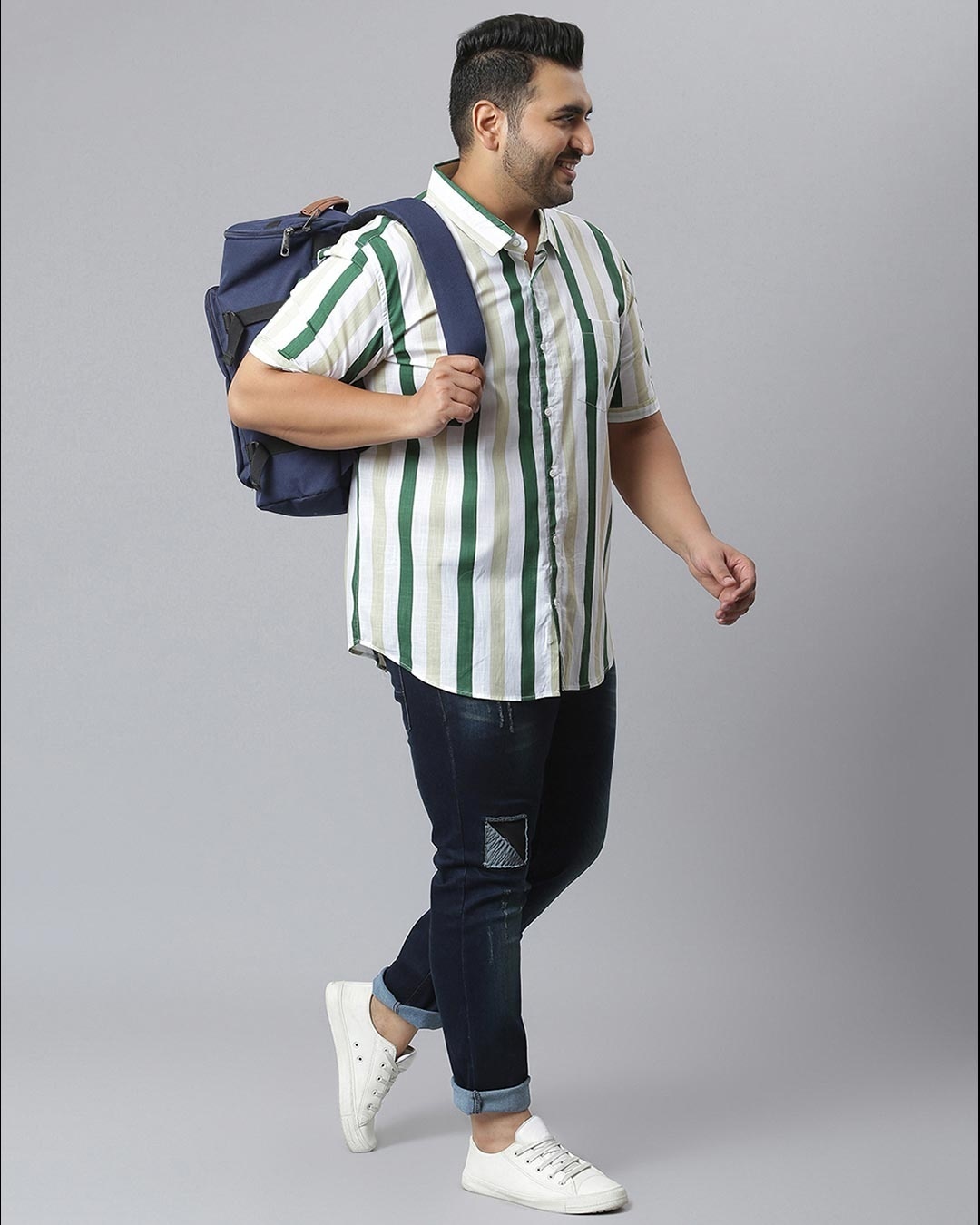 Shop Men's Green Striped Stylish Half Sleeve Casual Shirt