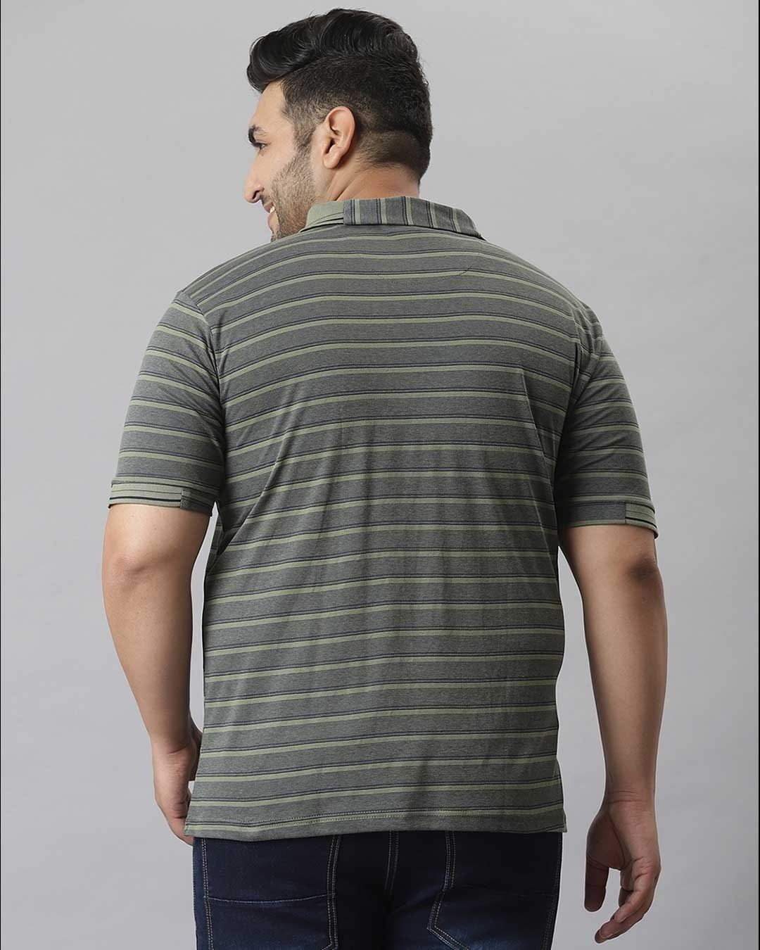 Shop Men's Green Striped Stylish Half Sleeve Casual T-shirt-Back