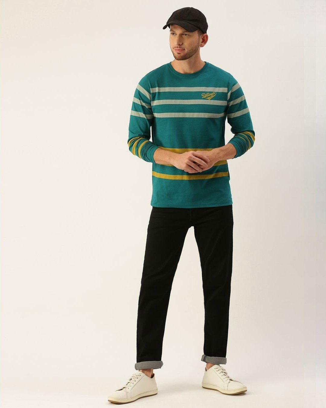 Shop Men's Green Striped T-shirt