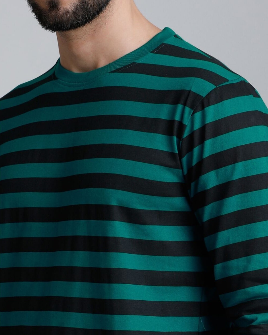 Shop Men's Green Striped T-shirt