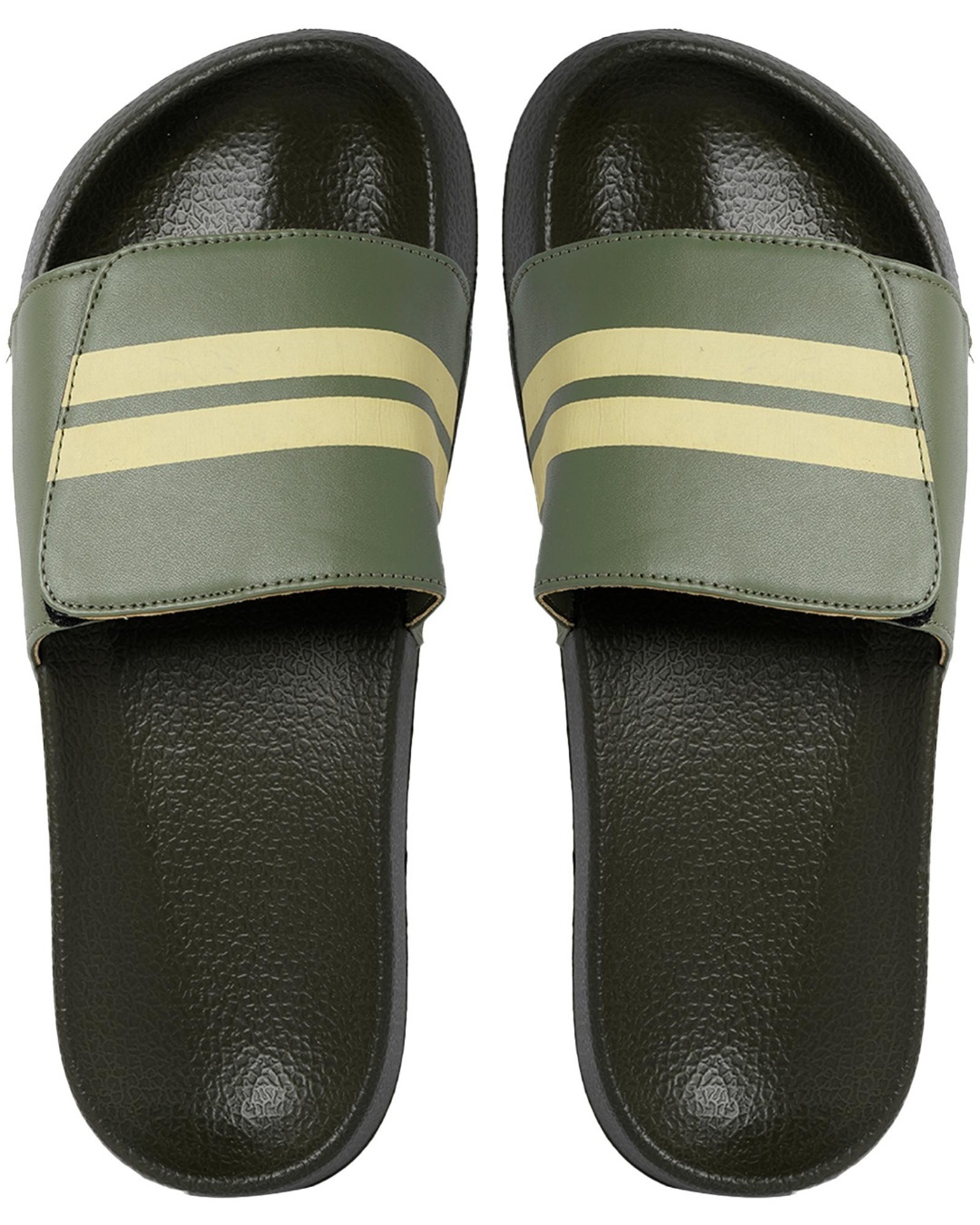 Buy Men's Green Striped Velcro Sliders Online in India at Bewakoof