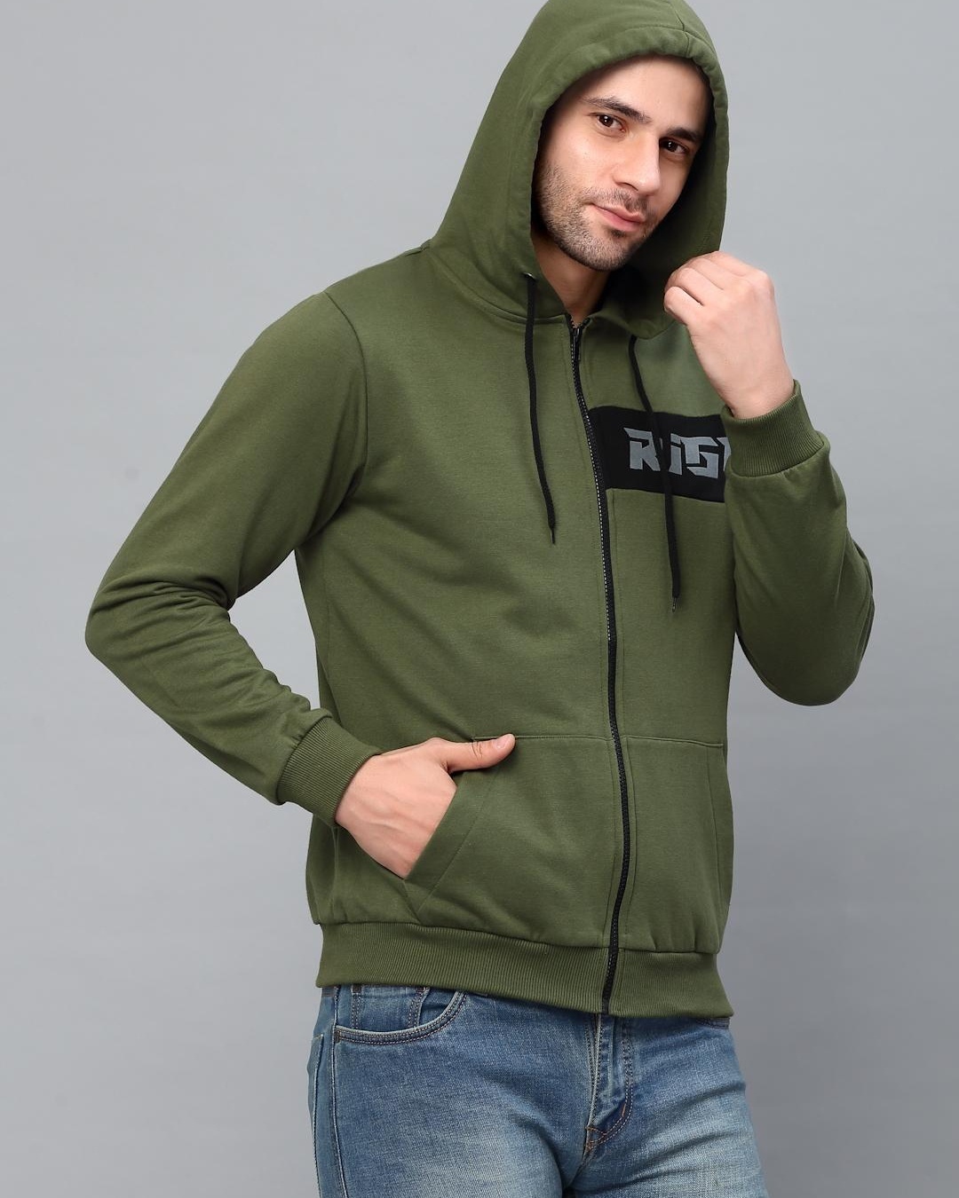Shop Men's Green Typography Slim Fit Hooded Jacket-Design