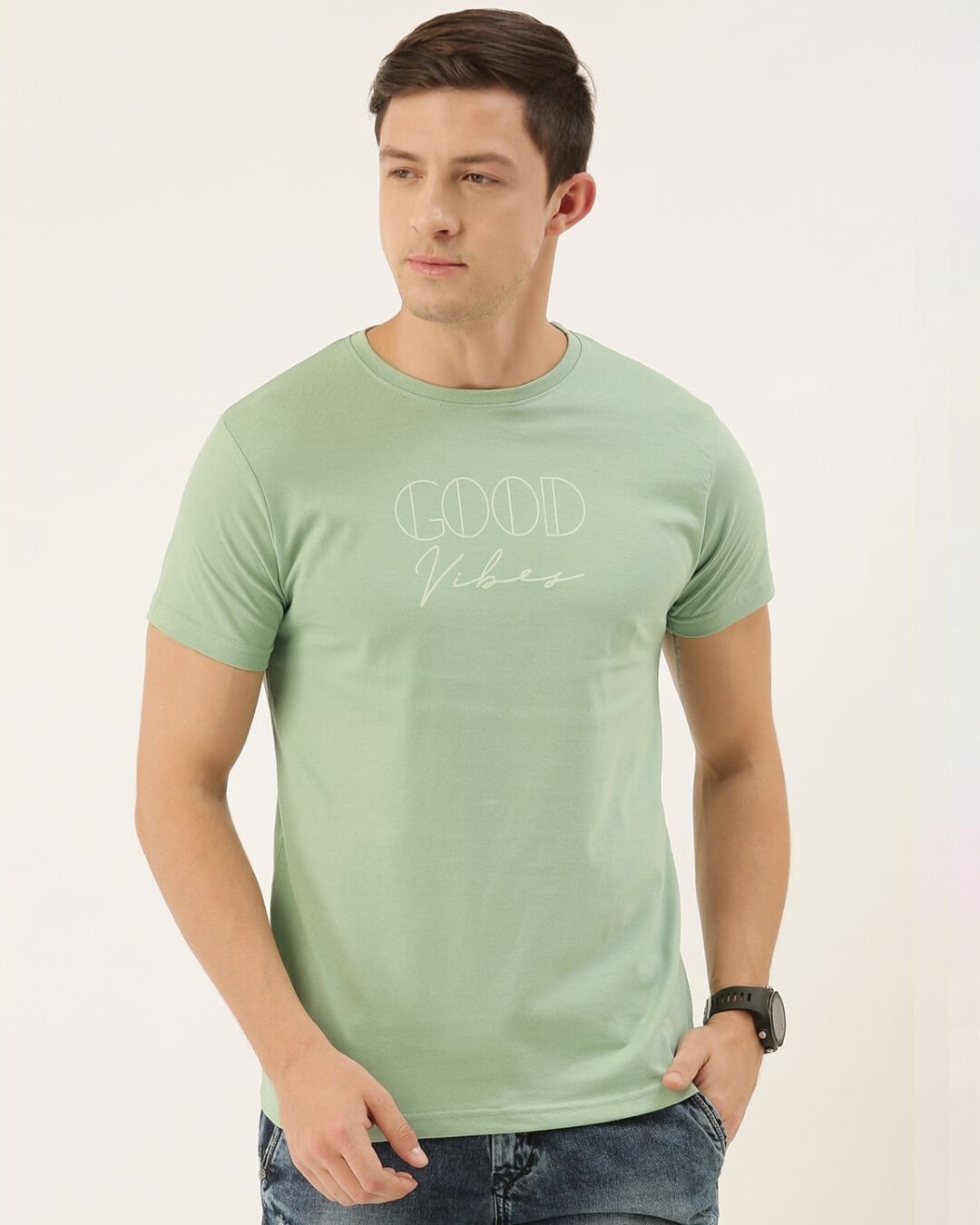 Shop Men's Green Typography T-shirt-Front