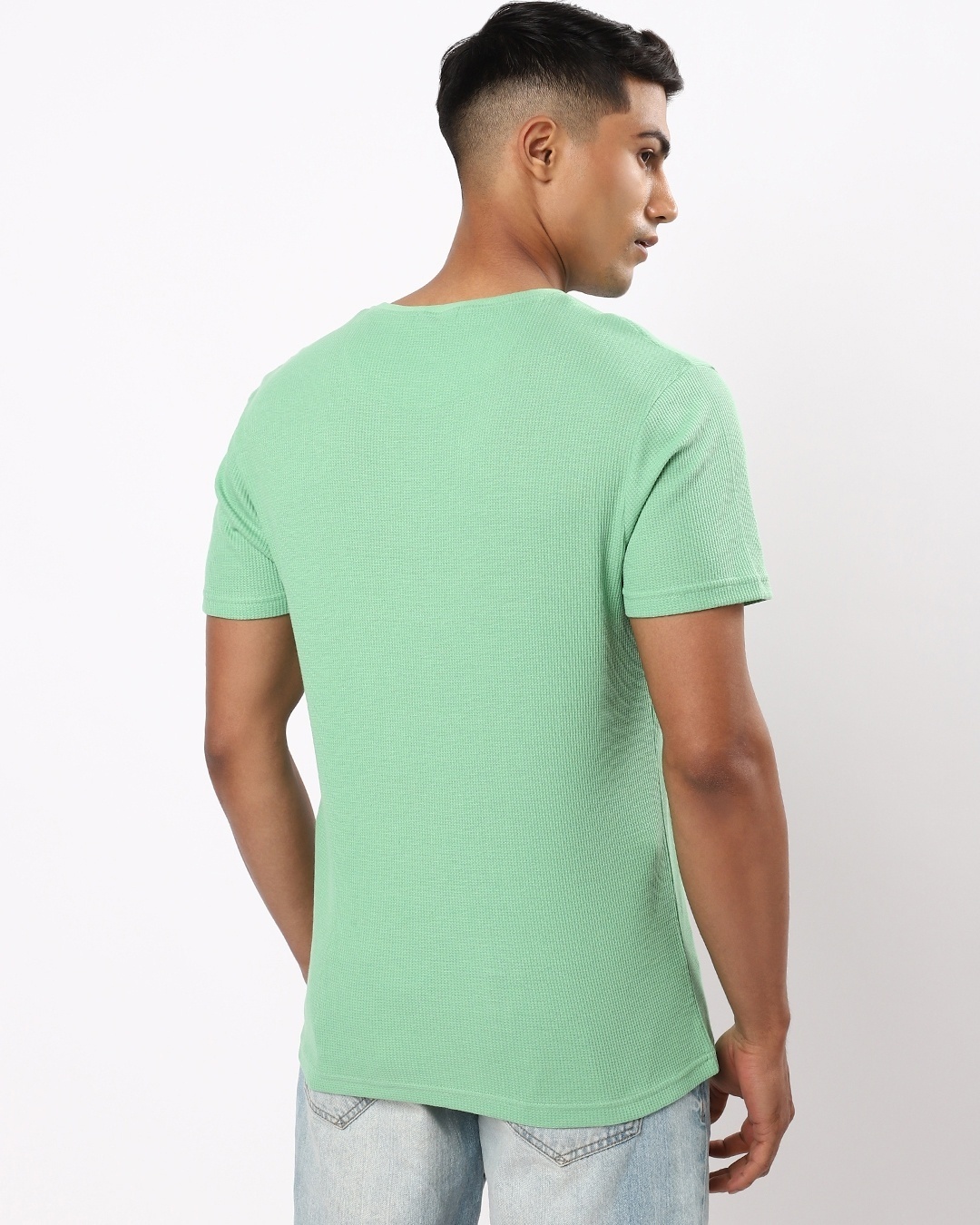 Shop Men's Green Waffle Henley T-shirt-Design