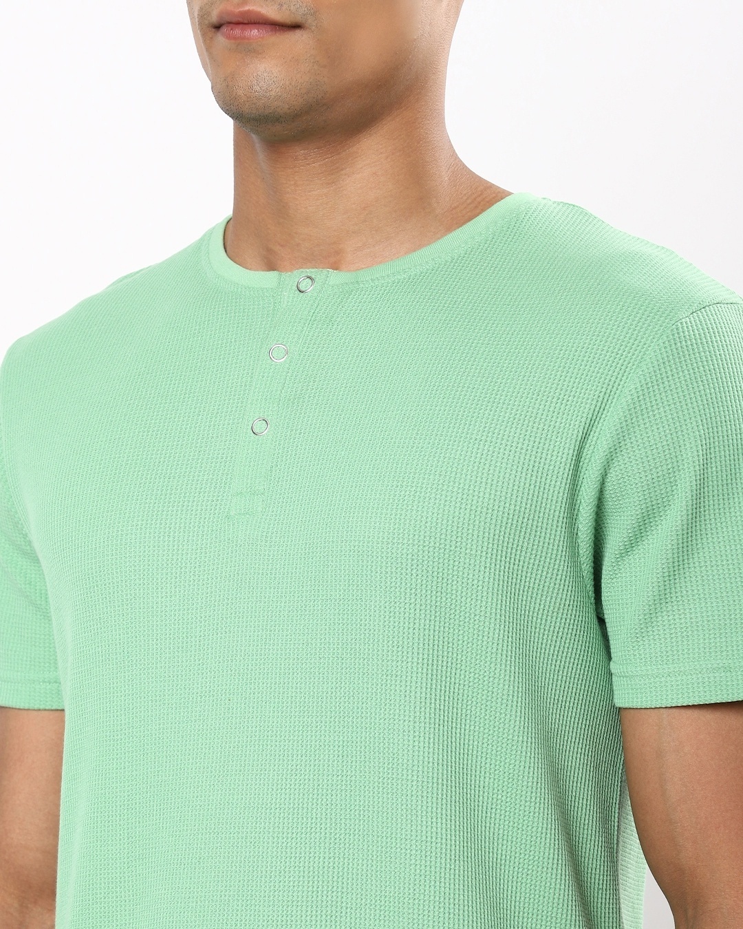 Shop Men's Green Waffle Henley T-shirt