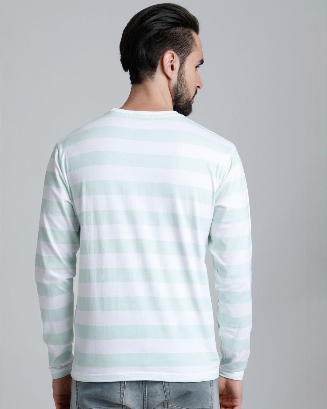 Shop Men's Green & White Striped T-shirt-Back