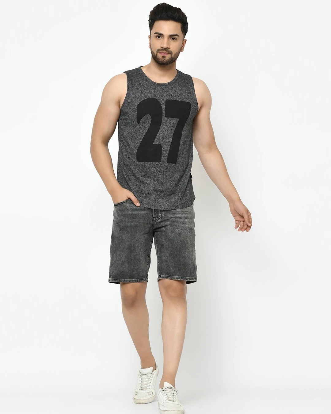 Shop Men's Grey 27 Typography T-shirt-Front