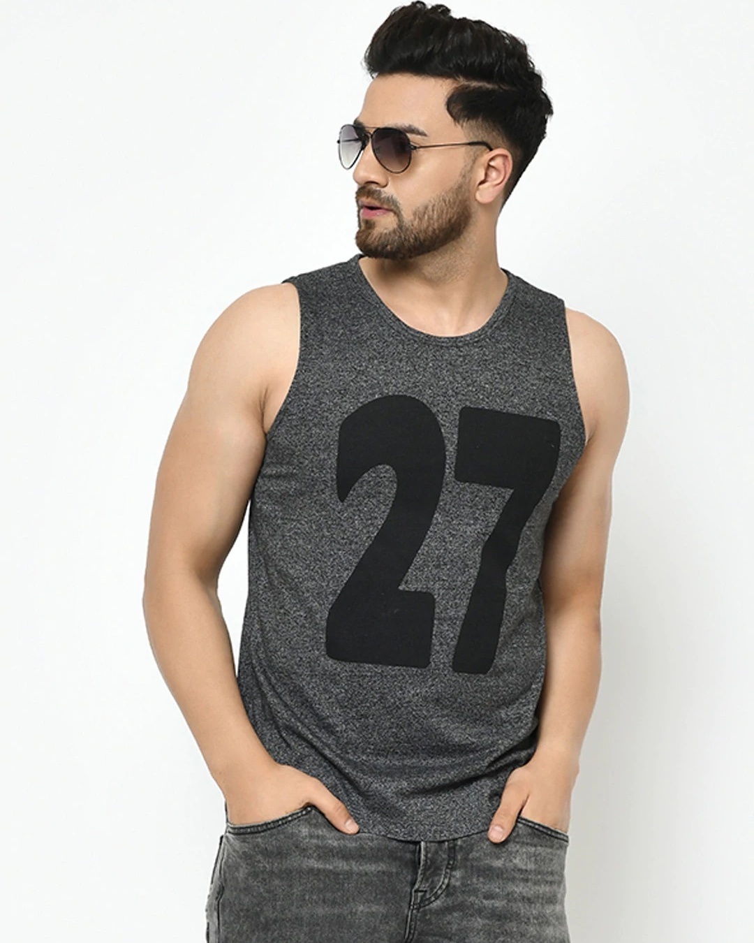 Shop Men's Grey 27 Typography T-shirt-Back