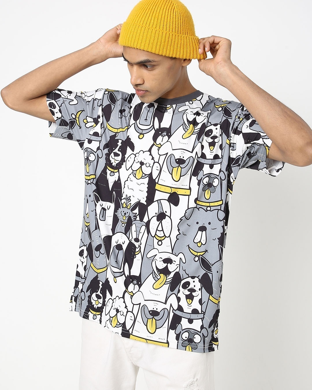 Shop Men's Grey All Over Doggy Lover Printed T-shirt-Full