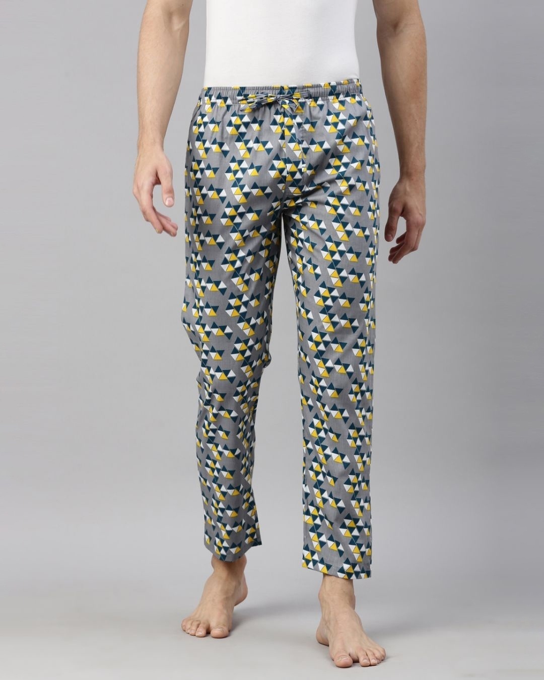 Shop Men's Grey All Over Printed Cotton Pyjamas-Full