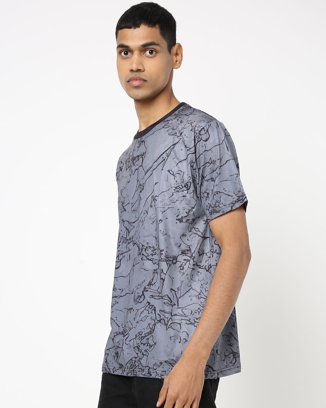 Shop Men's Grey All Over Warped Slate Printed T-shirt-Back