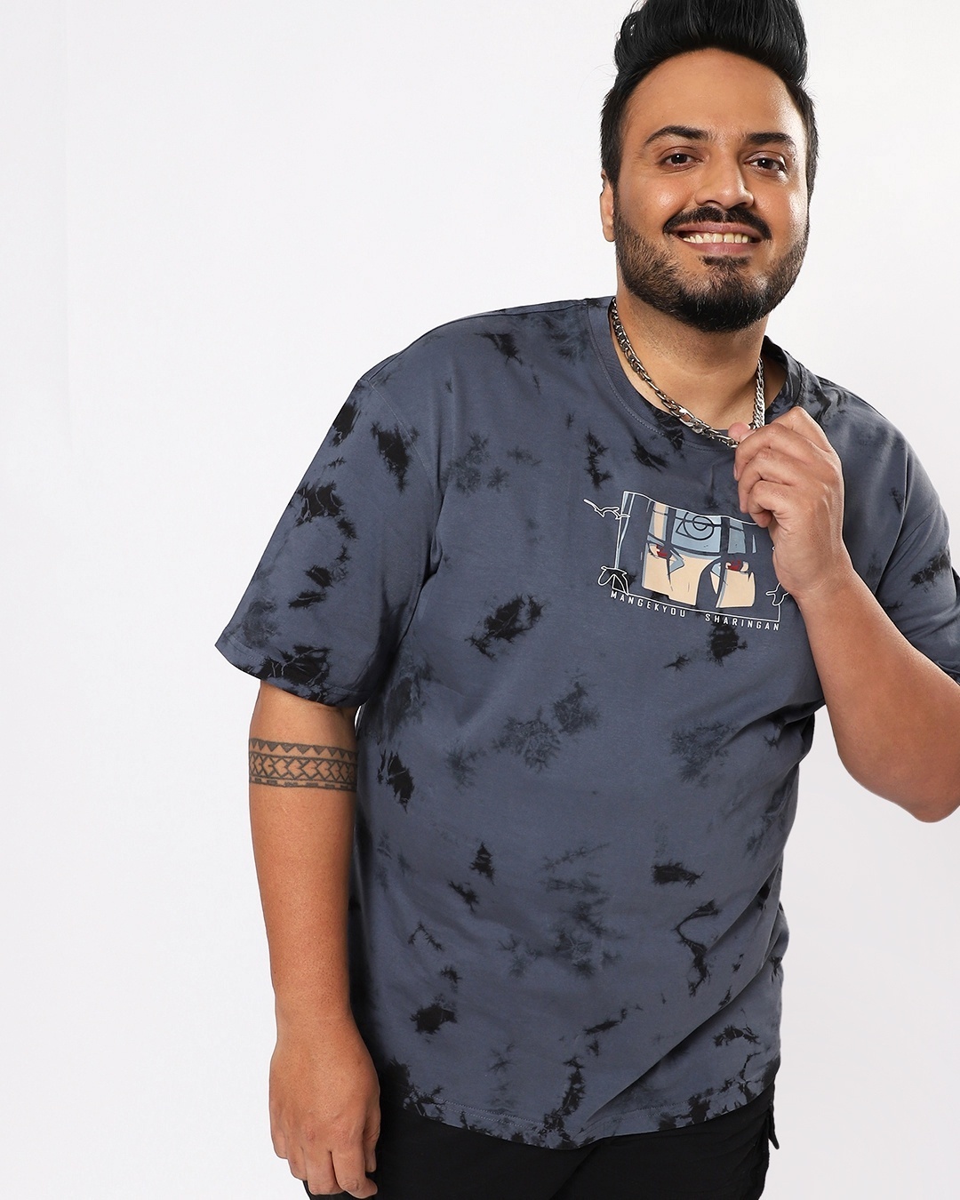 Shop Men's Grey Anime Tie & Die Plus Size Oversized T-shirt-Front