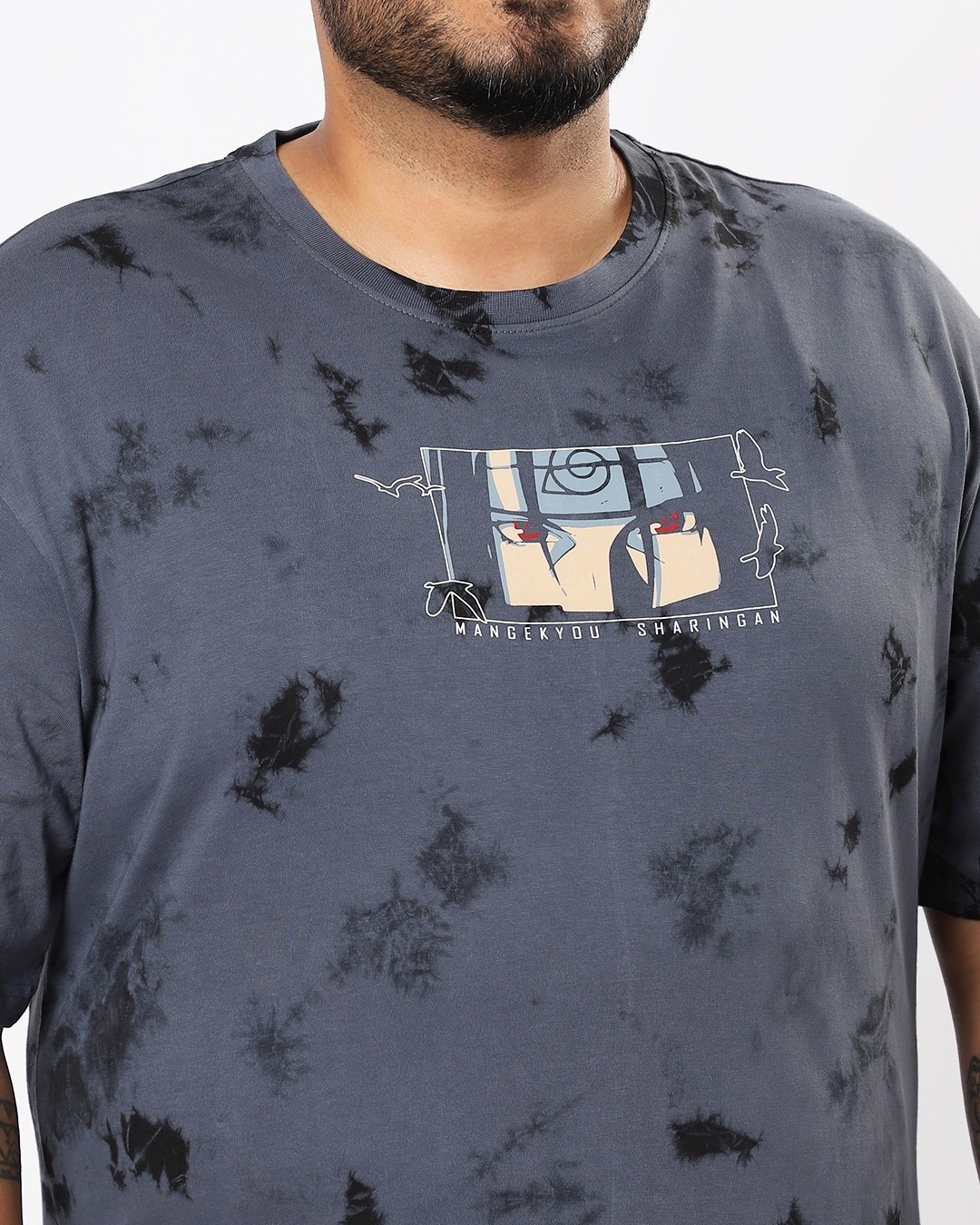 Shop Men's Grey Anime Tie & Die Plus Size Oversized T-shirt