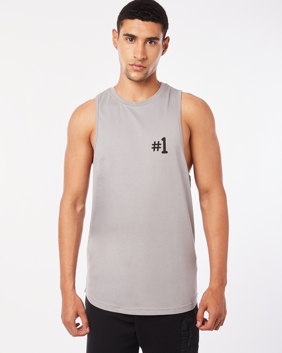 Shop Men's Grey Athleisure Deep Armhole Typography Vest-Back