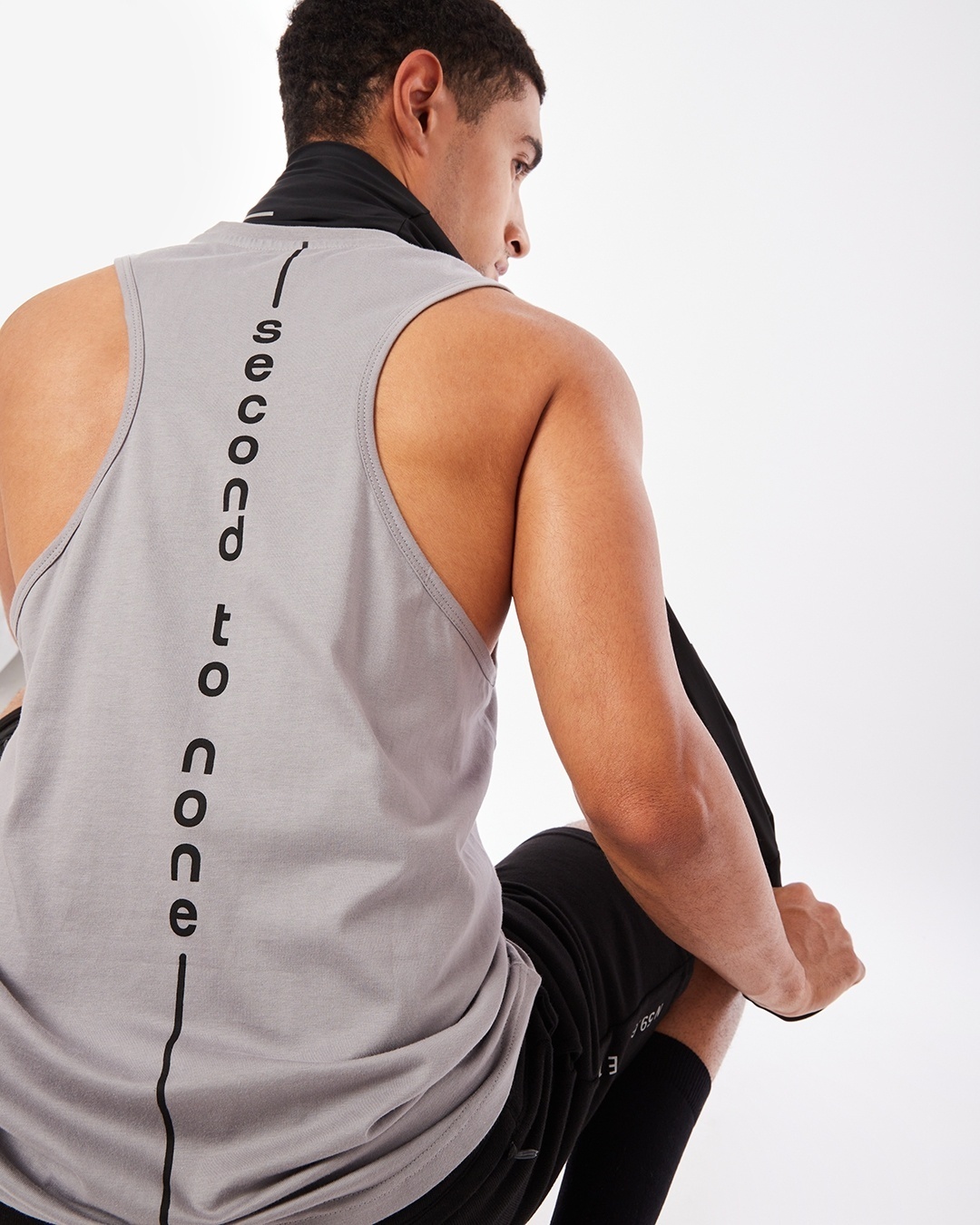 Shop Men's Grey Athleisure Deep Armhole Typography Vest-Full