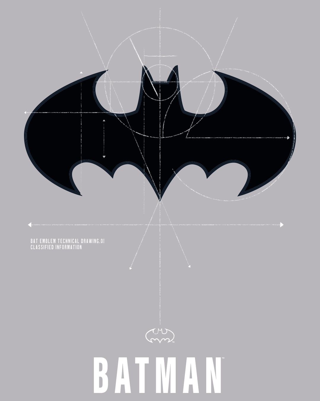 Shop Men's Grey Batman Logo Blueprint Hoodie T-shirt-Full