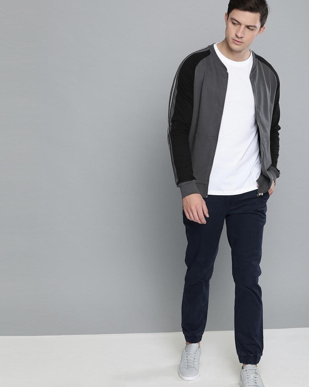 Buy Men's Grey & Black Color Block Jacket for Men Grey Online at Bewakoof