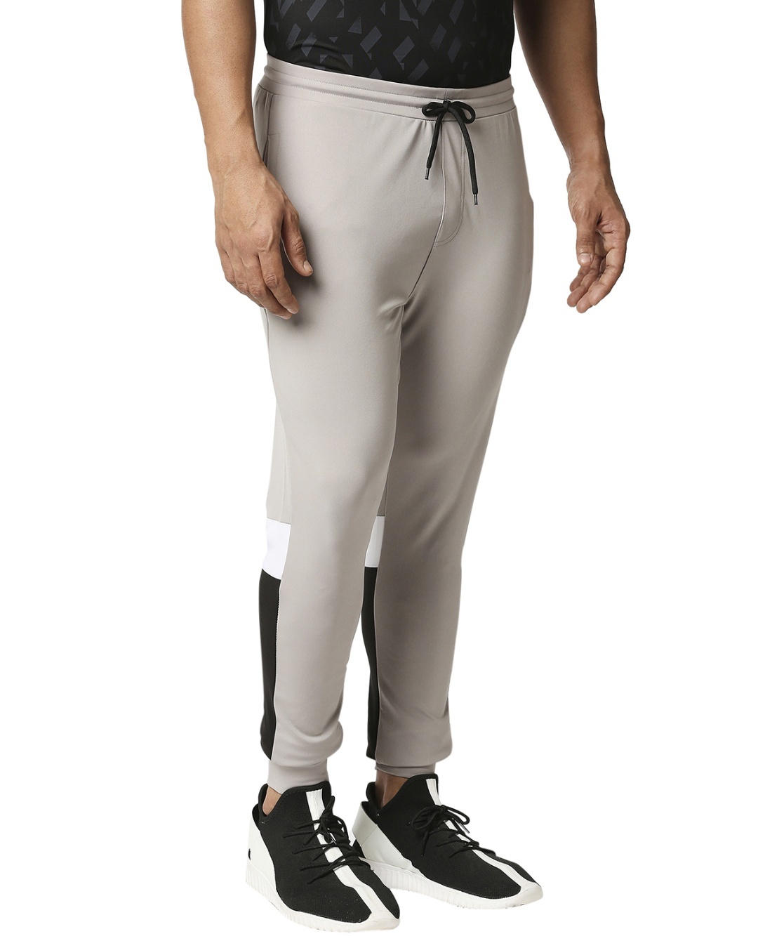 Shop Men's Grey & Black Color Block Slim Fit Joggers-Full