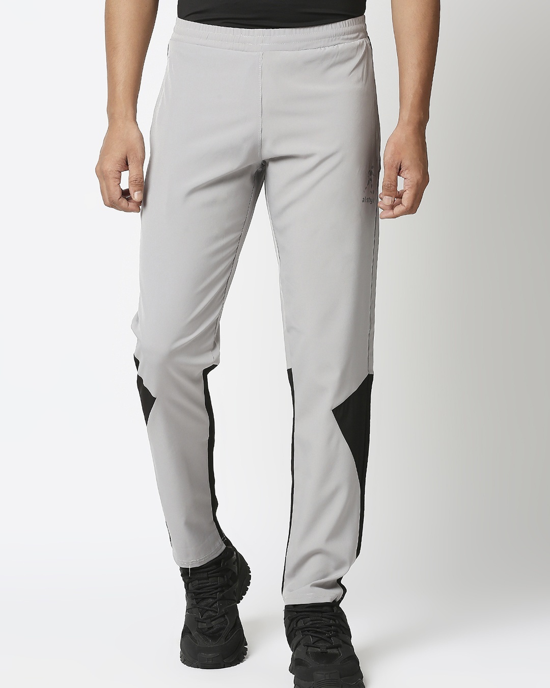 Shop Men's Grey & Black Color Block Slim Fit Track Pants-Back